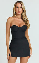 Blaire Playsuit - Strapless Bustier Tailored Playsuit in Black