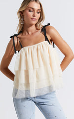 Ollea Top - Tiered Tie Strap Top in Cream