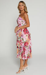 Caro Midi Dress - One Shoulder Tiered Dress in Spring Floral