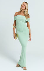 Caterina Maxi - Ruched Off Shoulder Mesh Dress in Sage
