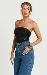 Chantelle Top - Strapless Jacquard Crop Top in Black