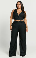 Izara Vest - V Neck Button Up Cropped Vest in Black