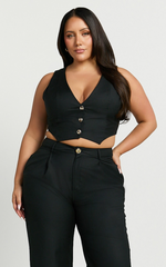 Izara Vest - V Neck Button Up Cropped Vest in Black