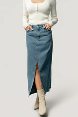 Aleksa Denim Midi Skirt | Medium Wash