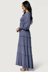Amanda Smocked Dotted Maxi Dress | Dusk Blue