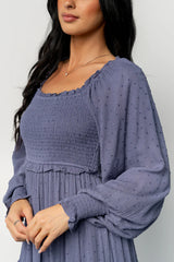 Amanda Smocked Dotted Maxi Dress | Dusk Blue