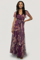 Nicola Tulle Maxi Dress | Aubergine Floral