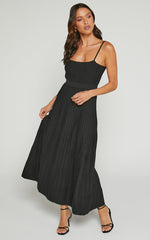 Donissa Midi Dress - Panelled Knit Dress in Black