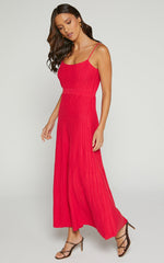 Donissa Midi Dress - Panelled Knit Dress in Cherry Red