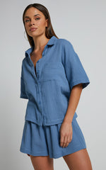 Donita Shorts - Elastic Waist Shorts in Azure Blue
