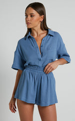 Donita Shorts - Elastic Waist Shorts in Azure Blue