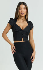 Ella Top - Square Neck Button Through Crop Top in Black