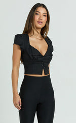 Ella Top - Square Neck Button Through Crop Top in Black