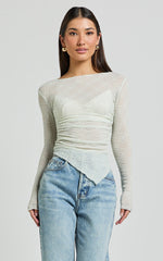 Ellie Top - Asymmetrical Sheer Lace Top in Silver Sage