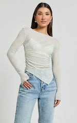 Ellie Top - Asymmetrical Sheer Lace Top in Silver Sage