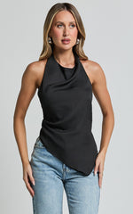 Emily Top - Asymmetric Cowl Halter Top in Black