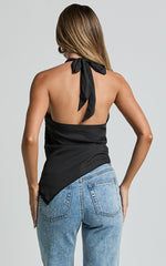 Emily Top - Asymmetric Cowl Halter Top in Black