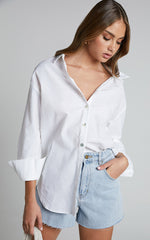 Estella Shirt - Relaxed Button Up Shirt with Wide Cuff in White