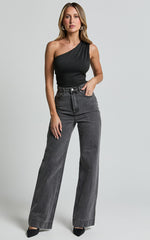 Evette Top - Jersey Gathered One Shoulder Top in Black