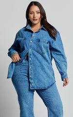 Faharra Shirt - Recycled Cotton Denim Shirt in Dark Blue Wash