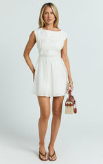 Faith Mini Dress - Sleeveless Ruched Bodice Dress in White
