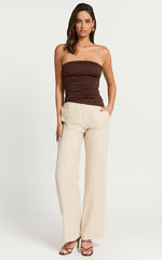 Faye Top - Asymmetric Gathered Strapless Top in Chocolate
