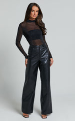Francesca Bodysuit - Long Sleeve High Neck Glitter Sheer Bodysuit in Black