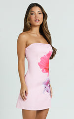 Gliza Mini Dress - Strapless Floral Dress in Pink Floral