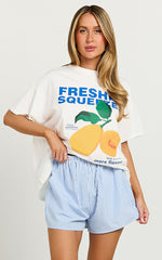 Gwen Two Piece Top and Shorts Set - Freshly Squeezed T-shirt Set in White/Blue