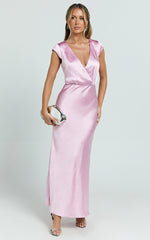 Hailey Midi Dress - Cap Sleeve V Neck Dress in Pink