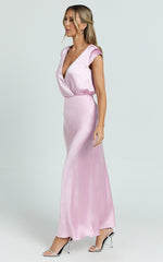 Hailey Midi Dress - Cap Sleeve V Neck Dress in Pink