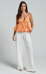 Merly Top - V Neck Bubble Hem Peplum in Tangerine
