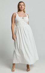 Haylee Midi Dress - Corset Waist Gathered Bust Dress in Ivory
