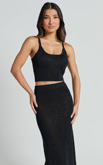 Irina Two Piece Set - Glitter Knit Cami Top and Midi Skirt in Black