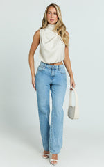 Jase Top - High Neck Scarf Top in Oyster