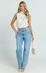 Jase Top - High Neck Scarf Top in Oyster