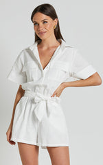 Jayna Playsuit - Utility Pocket Playsuit in White