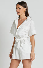 Jayna Playsuit - Utility Pocket Playsuit in White