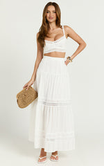Kamiko Two Piece Set - Lace Trim Sweetheart Top and Lace A Line Skirt in White