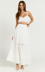 Kamiko Two Piece Set - Lace Trim Sweetheart Top and Lace A Line Skirt in White