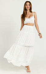 Kamiko Two Piece Set - Lace Trim Sweetheart Top and Lace A Line Skirt in White