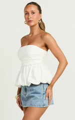 Karmen Top - Strapless Ruched Side Bubble Hem Top in Off White