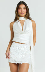 Kartia Top - Cowl Neck Scarf Top in Off White