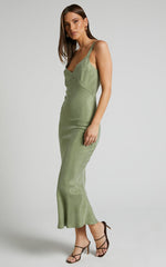 Kaya Midi Dress - Cupro Slip Dress in Moss
