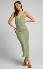 Kaya Midi Dress - Cupro Slip Dress in Moss