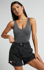 Kerrie Bodysuit - V Neck Bodysuit in Charcoal