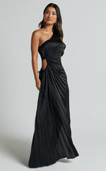 Kitsune Maxi Dress - One Shoulder Cut Out Dress in Black