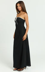 Lashara Midi Linen Blend Dress - Strapless Contrast Dress in Black