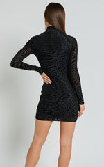 Lili Mini Dress - Burnout Ruched Wrap Mini Dress in Black