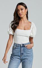 Liliosa Top - Square Neck Tie Back Puff Sleeve Top in White